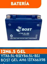BATERIA YTX6.5L-BS(YB6.5L-BS) BOST GEL AH6 137X66X98 -
